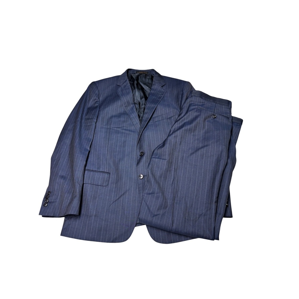 VTG Jos. A. Bank Reserve Mens Suit Navy Pinstripe Super 120s Wool 43R 37X31 USA